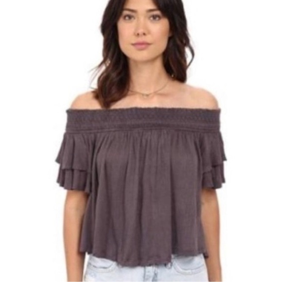 FREE PEOPLE Santorini off the shoulder grey top - Picture 2 of 10